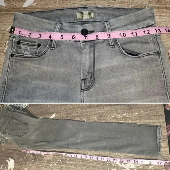 MOTHER Looker Ankle Fray Skinny Stretch Gray Denim Jeans Distressed 25 or 26 - Picture 11 of 11